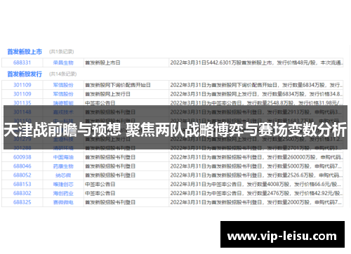 天津战前瞻与预想 聚焦两队战略博弈与赛场变数分析